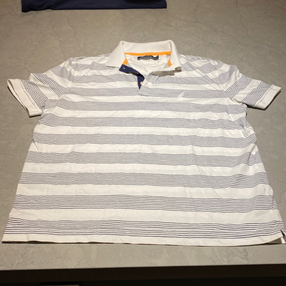 Nautical polo shirt white with blue stripes